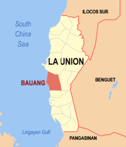 Map of La Union with Bauang highlighted