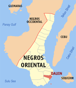 Map of Negros Oriental with Dauin highlighted