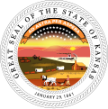 Image 35The Great Seal of the State of Kansas was established by the legislature on May 25, 1861. The design was submitted by Senator John James Ingalls. He also proposed the state motto, "Ad astra per aspera", which means "to the stars through difficulty". (from History of Kansas)