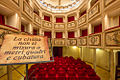 Auditorium and slogan ″Civilization is not measured in square meters and volume.″