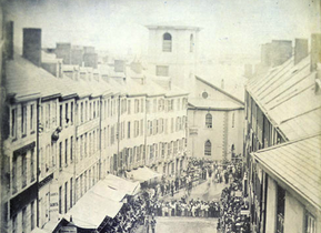 View of Brattle St. and church, 1855 (Bostonian Society)