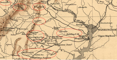 old map showing the Virginia region west of Washington, DC