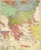 Peoples and languages map of the Balkan Peninsula before the wars 1912–18, in German (Historical Old Map Collection from 1924)