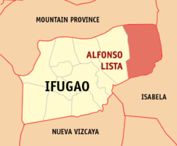 Map of Ifugao with Alfonso Lista highlighted