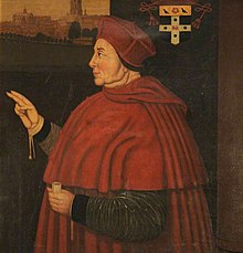 Portrait of Cardinal Wolsey showing the cardinal and his new college