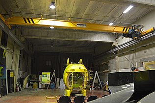 An EOT overhead crane is used to move and build this submersible, the Ictineu 3, in a warehouse of Sant Feliu de Llobregat, Spain.