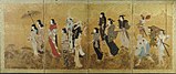 Cherry Blossom Viewing Picnic, c. 1624–1644. Edo period, Kan'ei Era. Ink, color and gold leaf on paper, Brooklyn Museum