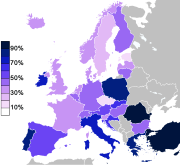Belief "There is a God" per country based on Eurobarometer 2005 survey