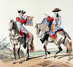 Musicians of the Musketeers of the Guard in 1724. Oboeist of the 2nd company and drummer of the 1st company