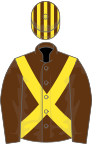 Brown, yellow cross-belts, striped cap