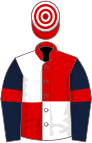 Red and white (quartered), dark blue sleeves, red armlets, red and white hooped cap