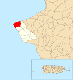 Location of Puntas within the municipality of Rincón shown in red