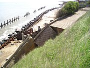This is the collapsed access slipway to the lifeboat station in the village of Happisburgh. The collapse was caused by coastal erosion in 2003 and made the use of the station in this location impossible. The station moved half a mile south to Cart Gap