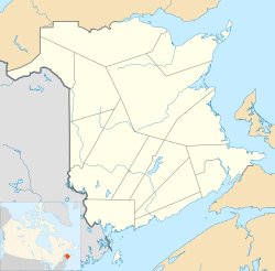 Location of Minto within New Brunswick. Represented by the red dot.
