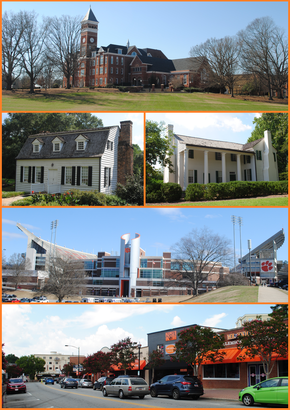 Top, left to right: Tillman Hall, Hanover House, Fort Hill, Memorial Stadium, College Avenue