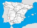 The line seen on a map of the railways of Spain.