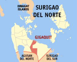 Map of Surigao del Norte with Gigaquit highlighted