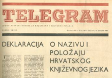 Photograph of a part of the front page of the Telegram newspaper