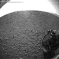 Curiosity's first image after landing (without clear dust cover, August 6, 2012)