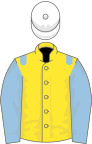 Yellow, light blue epaulets and sleeves, white cap