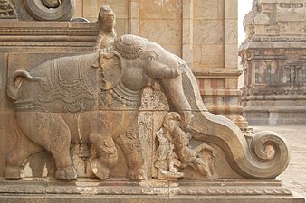 An elephant relief on the Brihadisvara Temple, Thanjavur