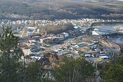 Bellows Falls in the early spring, viewed from Fall Mountain in New Hampshire