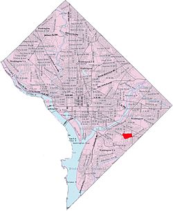 Map of Washington, D.C., with the Good Hope neighborhood highlighted in red