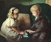 The silversmith and toy designer Kay Bojesen as a child playing cards with his sister Thyra