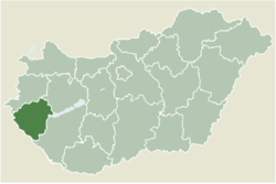 Location of Zala county in Hungary
