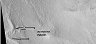 End moraine of a glacier, as seen by HiRISE under HiWish program