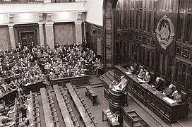 Man speaking to the Yugoslav Federal Assembly