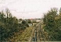 Moor Lane Goods Yard, by Brettell Lane railway station, near Stourbridge in 2004. The carriage sidings (left after the metal fencing) are now out of use and partly removed (part lifted).