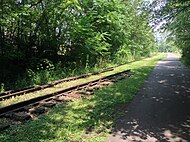 Remnants of the abandoned railroad tracks and switch near the trailhead in Munster