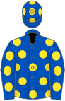 Royal blue, yellow spots