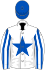 White, royal blue star, striped sleeves, royal blue cap