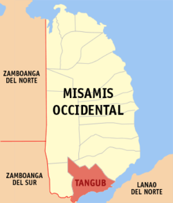 Map of Misamis Occidental with Tangub highlighted