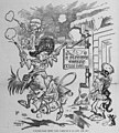 Image 171903 editorial cartoon by Bob Satterfield, depicting Arizona and New Mexico as crazed gunfighters intent on gaining access to the "E pluribus unum tavern". (from History of Arizona)