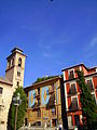 Buildings in Santa Ana Square and the tower bell of the church, Granada.