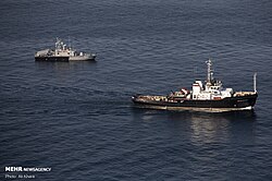 Russian Navy Project 745MBS rescue tug Viktor Konetsky and IRIS Shahid Mahdavi (P313-1) during the CHIRU exercise in 2019