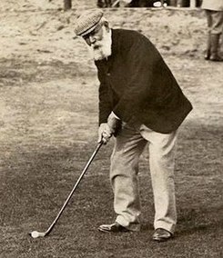 Old Tom Morris on the Himalayas putting course in 1892, which he designed