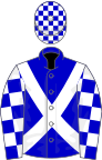 Blue, white cross-belts, checked sleeves and cap