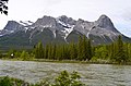 Ehagay Nakoda, with four named peaks: Ship's Prow (far left), Mount Lawrence Grassi (centre), Miners Peak (right), and Ha Ling Peak (far right)