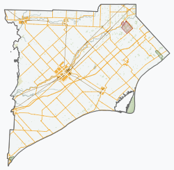 Map of Southern Ontario with a dot at the location of Oldfield