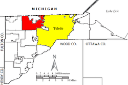 Location of Sylvania Township within Lucas County, Ohio.