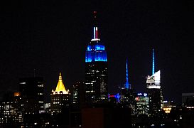 The Empire State Building in New York City was lit blue when CNN called Ohio for Obama, projecting him the winner of the election. Likewise, red would have been used if Romney won.[163]