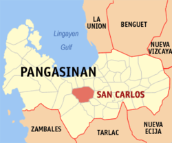 Map of Pangasinan with San Carlos highlighted
