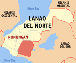 Map of Lanao del Norte with Nunungan highlighted