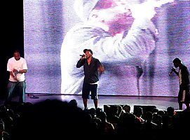 A Tribe Called Quest performing in 2009. L–R: Jarobi White, Q-Tip, and Phife Dawg.
