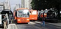 Bus lane of the pioneer Rede Integrada de Transporte in Curitiba, Brazil
