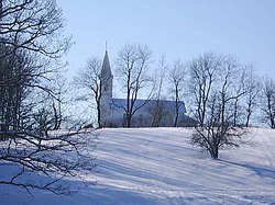 St. John's Wedding Chapel is a church from the 1860s that has been moved to Oak Hill, an unincorporated hamlet in Apple River Township (January, 2008).